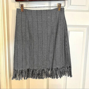 BLACK and white‎ hounds tooth pencil skirt with fringe & zipper back size 27 S-M